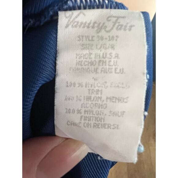 Vintage SZ L Vanity Fair Nylon Slip Dress Babydoll Chemise Nightgown Navy Blue - Picture 7 of 8